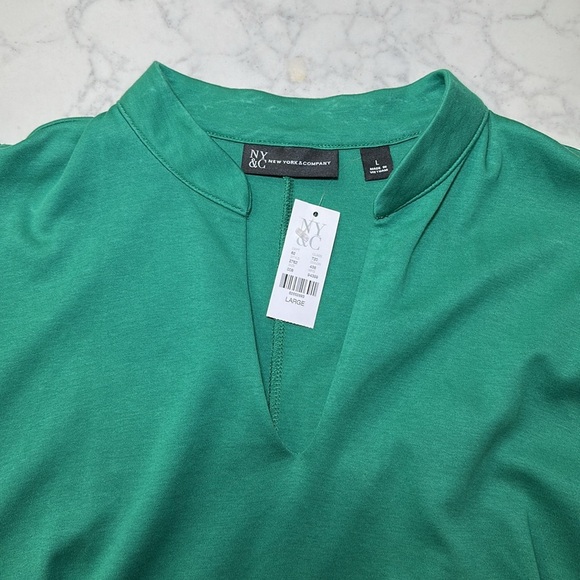 NWT New York & Co Ruffled Cotton Fit and Flare Dress V Neck Green Size Large - Picture 4 of 7